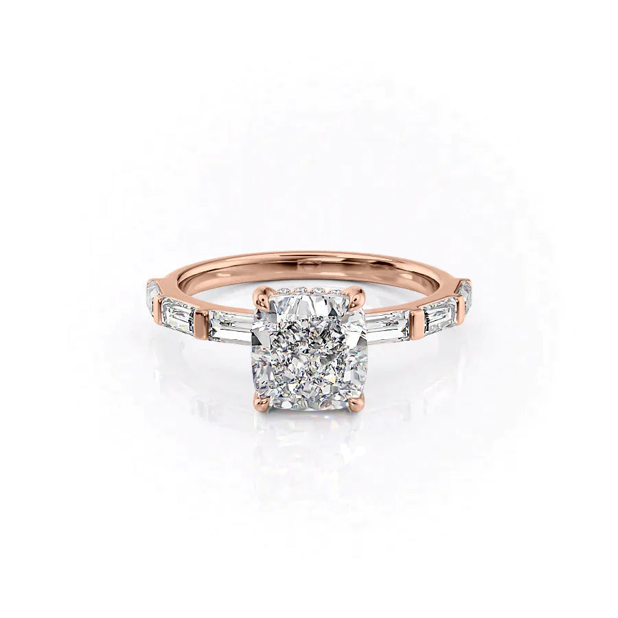 The Harmony Set With Cushion Side Stone Lab Diamond 1 Carat 18K Rose#material_18k-rose