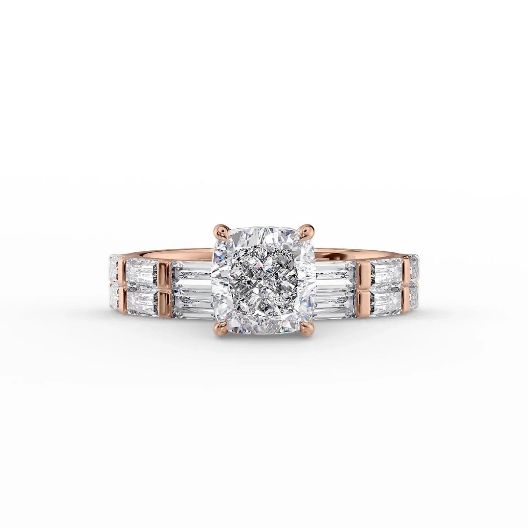 The Harmony Set With Cushion Side Stone Moissanite#material_18k-rose