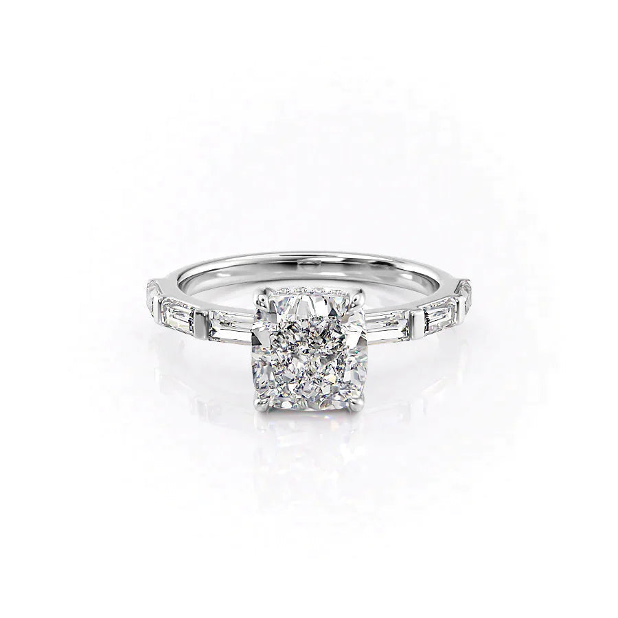 The Harmony Set With Cushion Side Stone Lab Diamond 1 Carat 18K White#material_18k-white