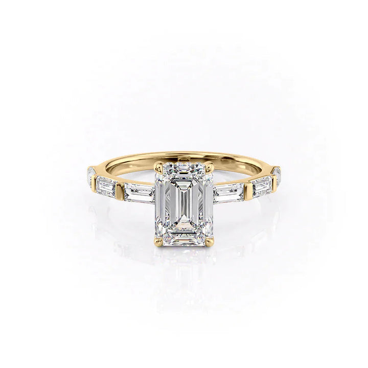 The Harmony Set With Emerald Side Stone Moissanite#material_14k-gold