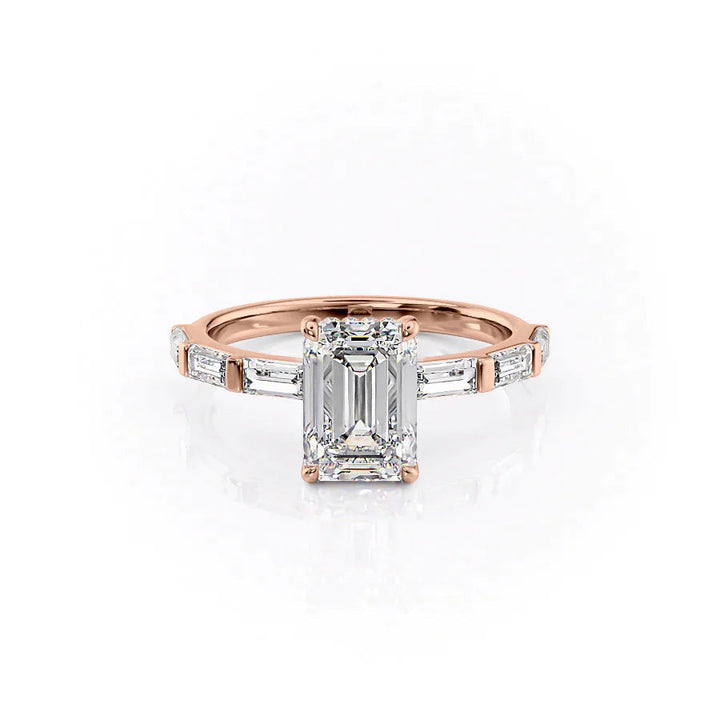 The Harmony Set With Emerald Side Stone Moissanite#material_14k-rose