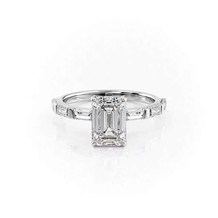 The Harmony Set With Emerald Side Stone Moissanite#material_14k-white