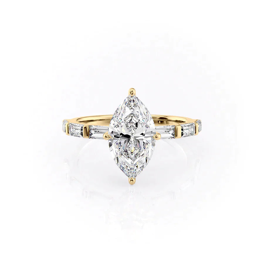 The Harmony Set With Marquise Side Stone Lab Diamond 1 Carat 14K Gold#material_14k-gold