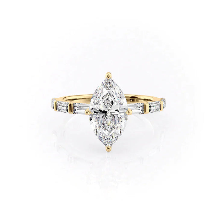 The Harmony Set With Marquise Side Stone Moissanite#material_14k-gold