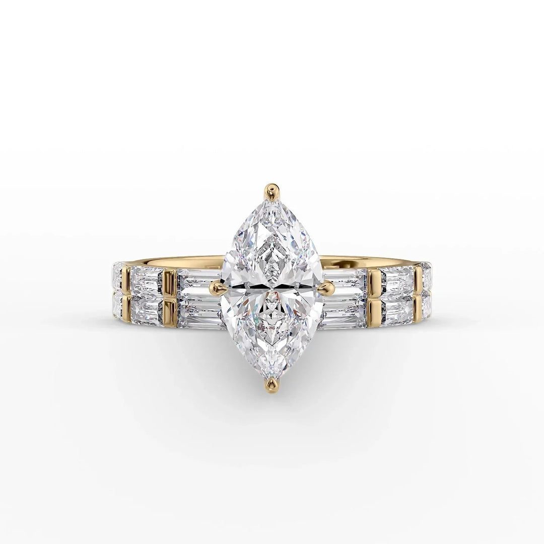 The Harmony Set With Marquise Side Stone Moissanite#material_14k-gold