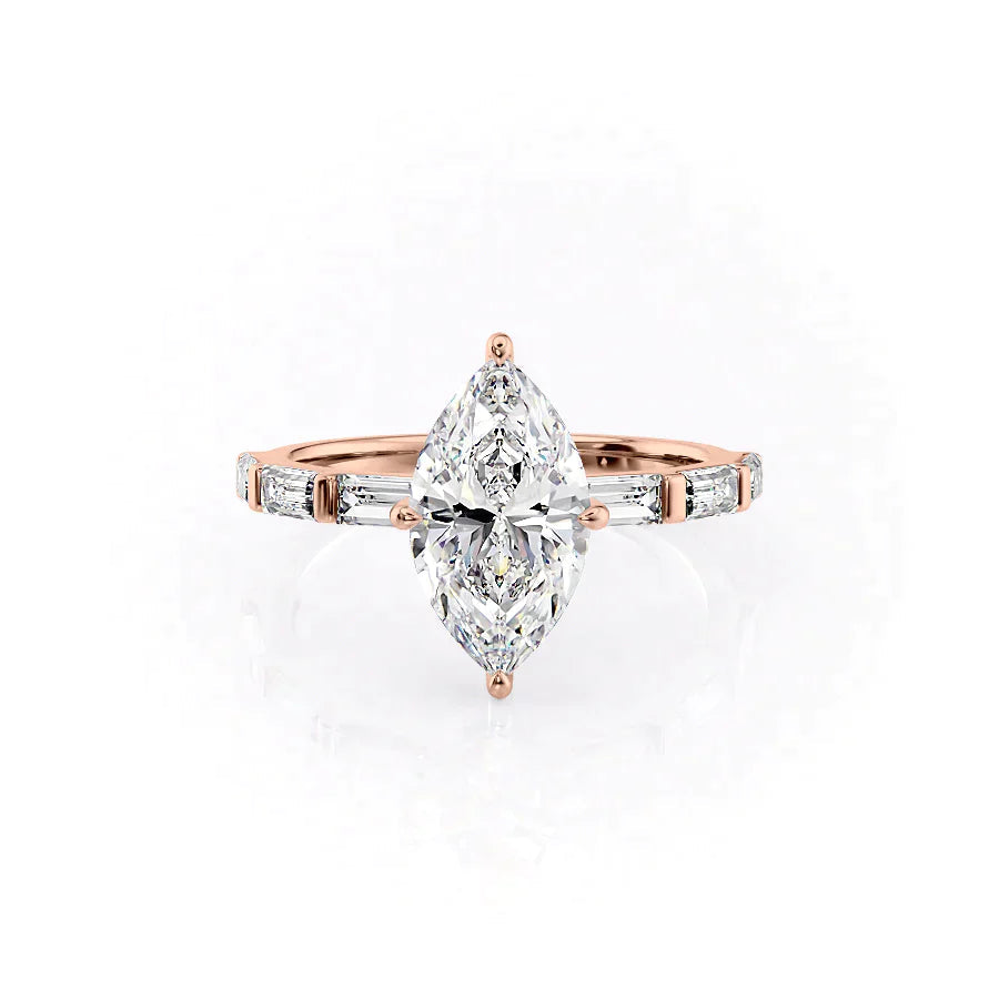 The Harmony Set With Marquise Side Stone Lab Diamond 1 Carat 14K Rose#material_14k-rose