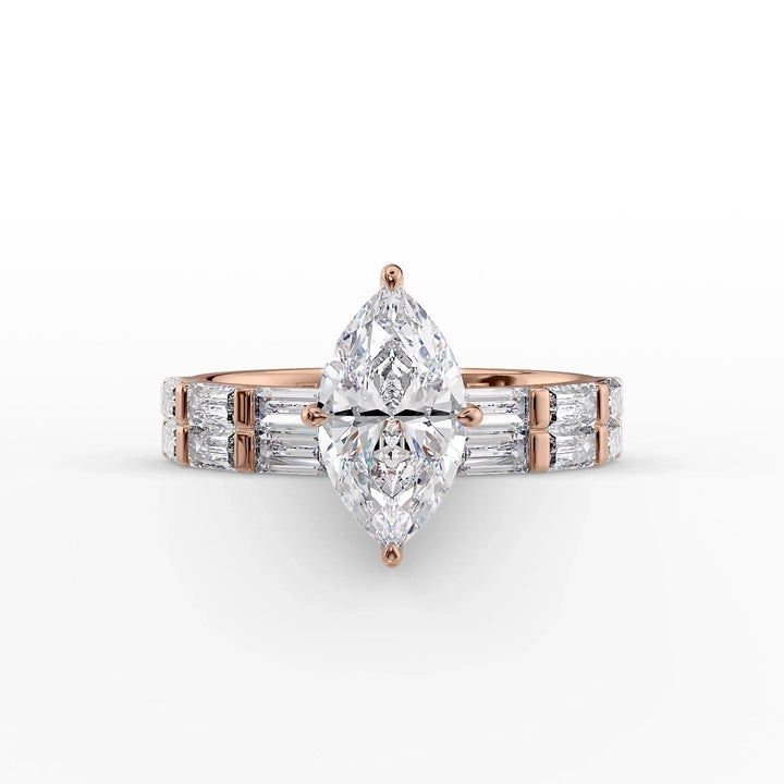 The Harmony Set With Marquise Side Stone Lab Diamond 2 Carat 14K Rose#material_14k-rose