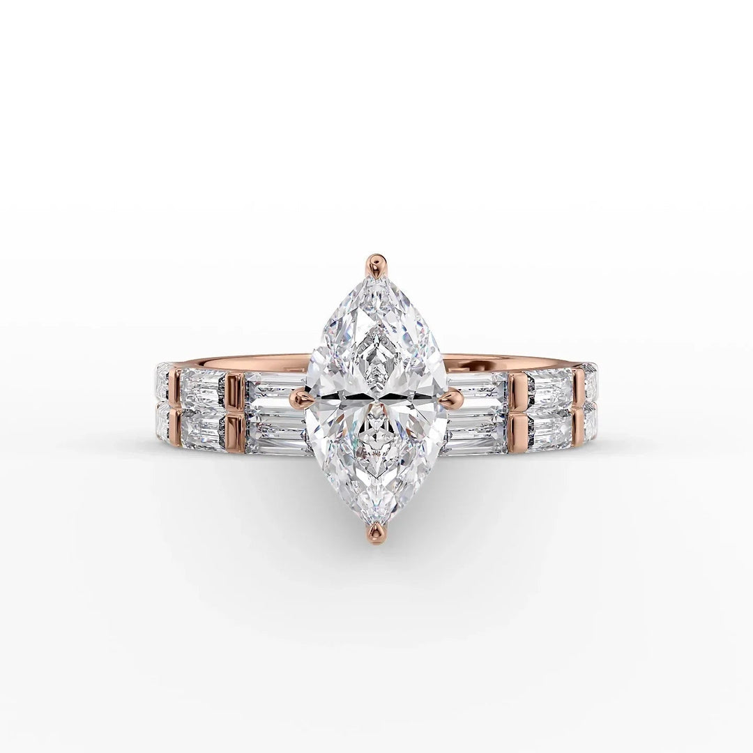 The Harmony Set With Marquise Side Stone Moissanite#material_14k-rose