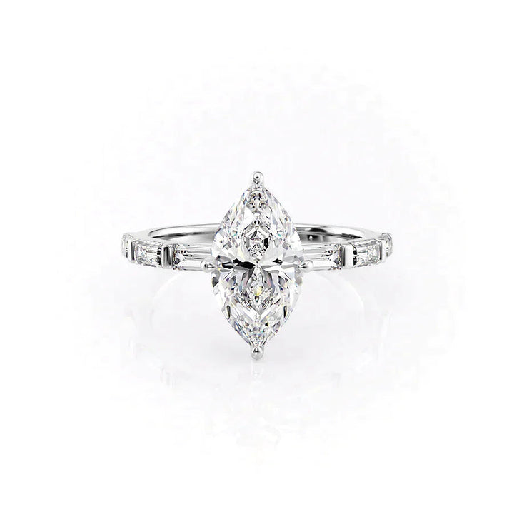 The Harmony Set With Marquise Side Stone Lab Diamond 1 Carat 14K White#material_14k-white