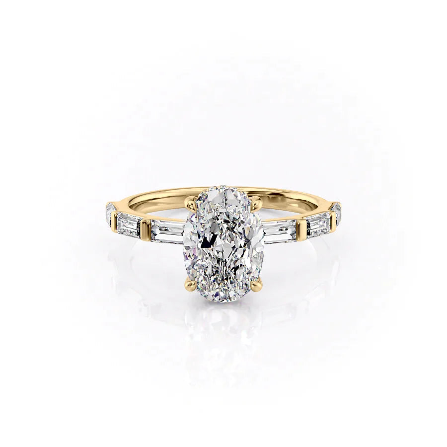 The Harmony Set With Oval Side Stone Lab Diamond 1 Carat 14K Gold#material_14k-gold