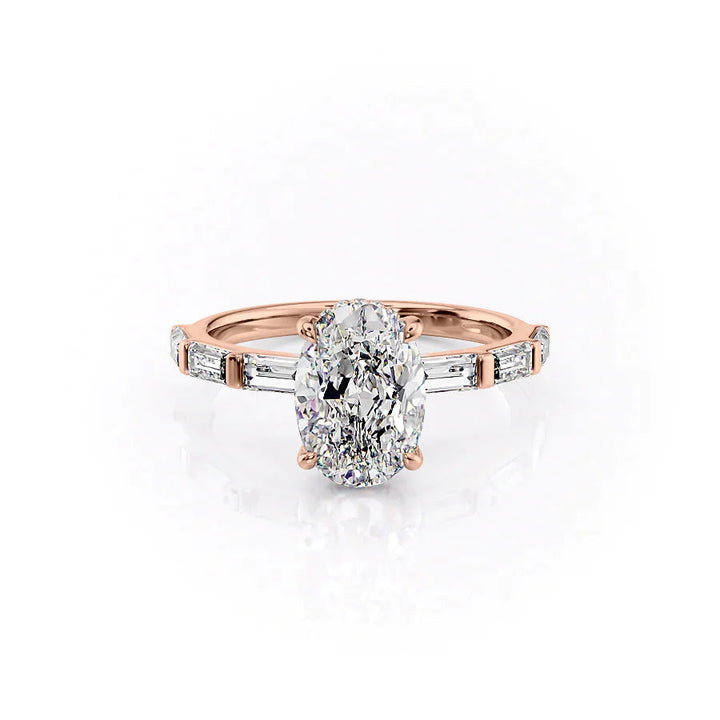 The Harmony Set With Oval Side Stone Lab Diamond 1 Carat 14K Rose#material_14k-rose