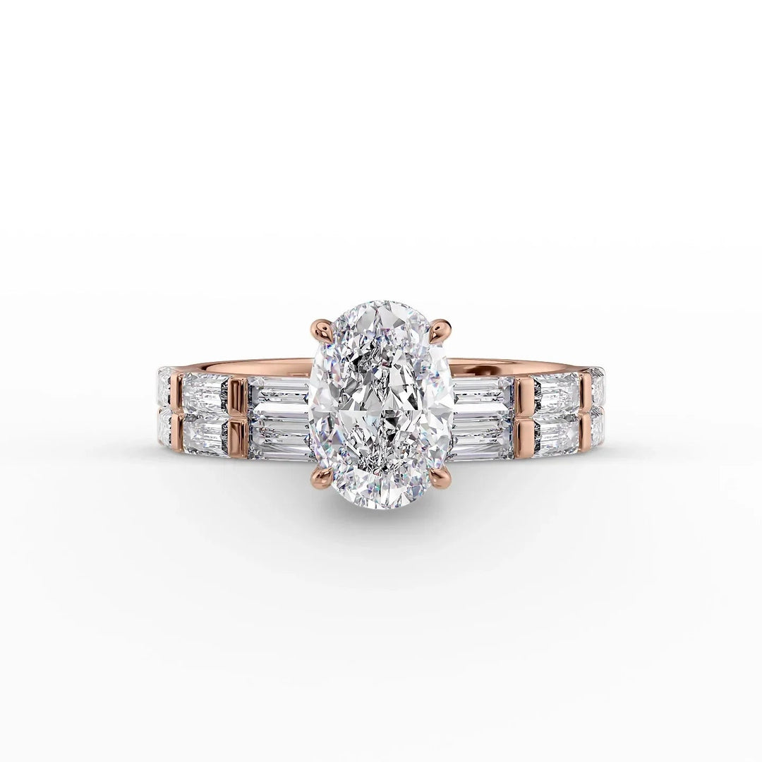 The Harmony Set With Oval Side Stone Lab Diamond 2 Carat 14K Rose#material_14k-rose