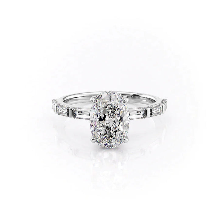 The Harmony Set With Oval Side Stone Lab Diamond 1 Carat 14K White#material_14k-white