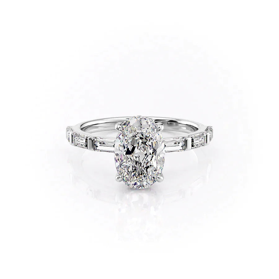 The Harmony Set With Oval Side Stone Moissanite#material_14k-white