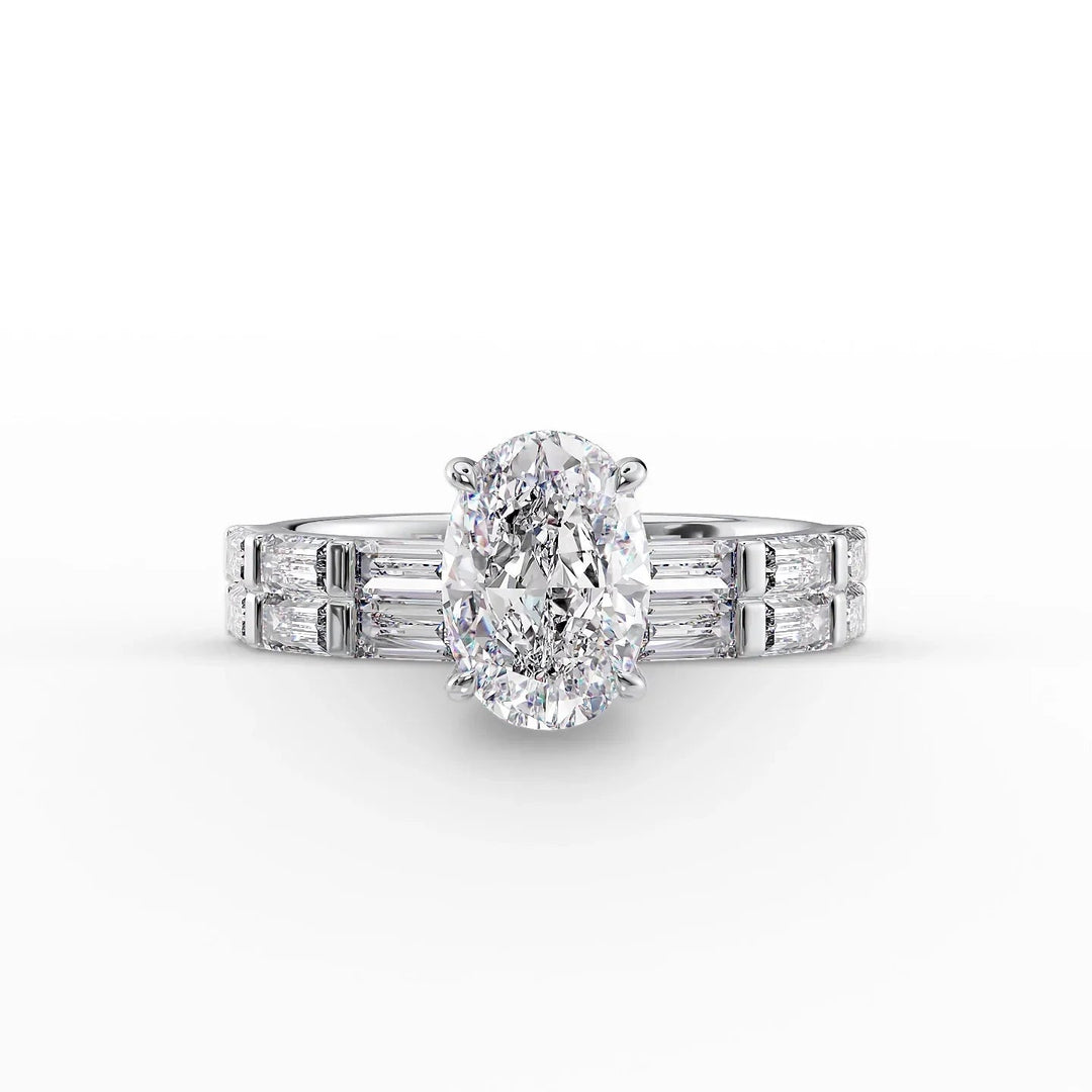 The Harmony Set With Oval Side Stone Lab Diamond 2 Carat 14K White#material_14k-white