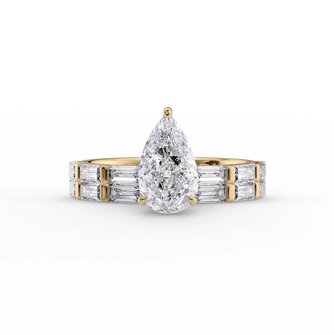 The Harmony Set With Pear Side Stone Moissanite#material_14k-gold