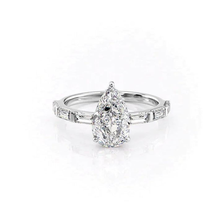 The Harmony Set With Pear Side Stone Lab Diamond 1 Carat 14K White#material_14k-white