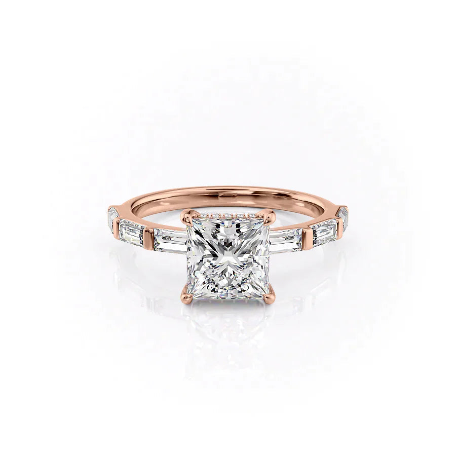 The Harmony Set With Princess Side Stone Lab Diamond 1 Carat 14K Rose#material_14k-rose