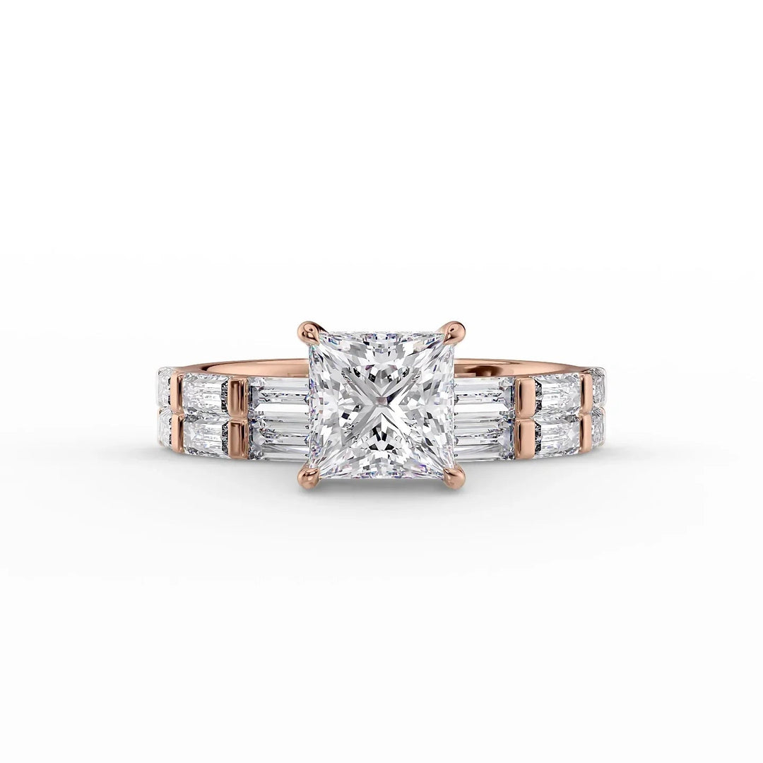 The Harmony Set With Princess Side Stone Lab Diamond 2 Carat 14K Rose#material_14k-rose