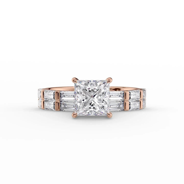 The Harmony Set With Princess Side Stone Lab Diamond 2 Carat 14K Rose#material_14k-rose