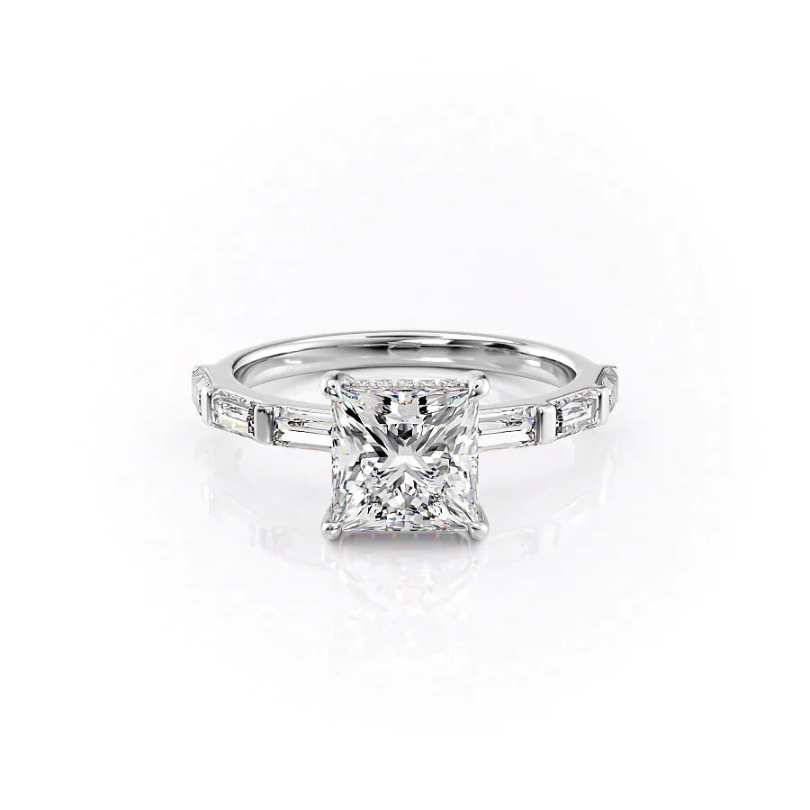 The Harmony Set With Princess Side Stone Lab Diamond 1 Carat 14K White#material_14k-white