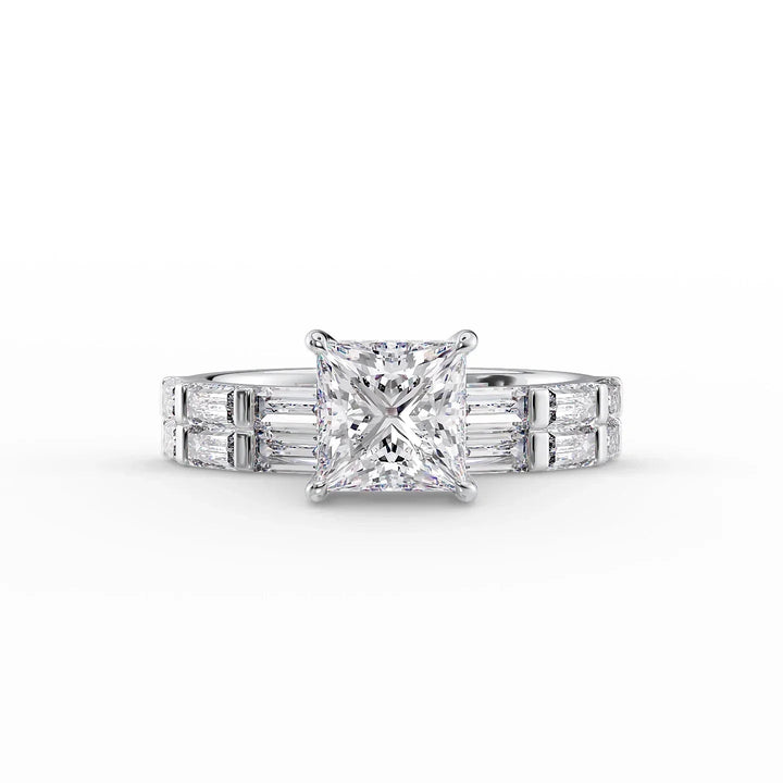 The Harmony Set With Princess Side Stone Lab Diamond 2 Carat 14K White#material_14k-white