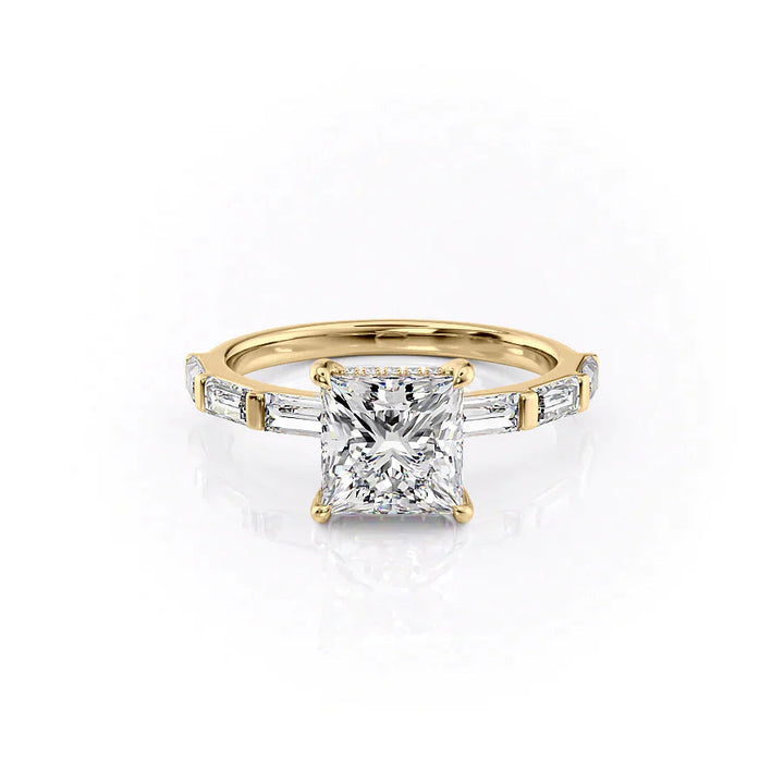 The Harmony Set With Princess Side Stone Lab Diamond 1 Carat 18K Gold#material_18k-gold