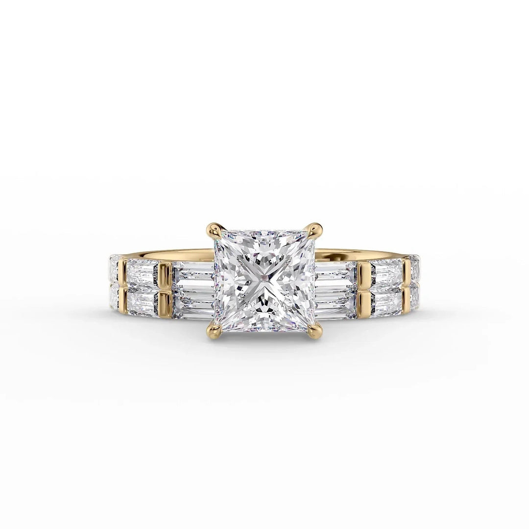 The Harmony Set With Princess Side Stone Lab Diamond 2 Carat 18K Gold#material_18k-gold