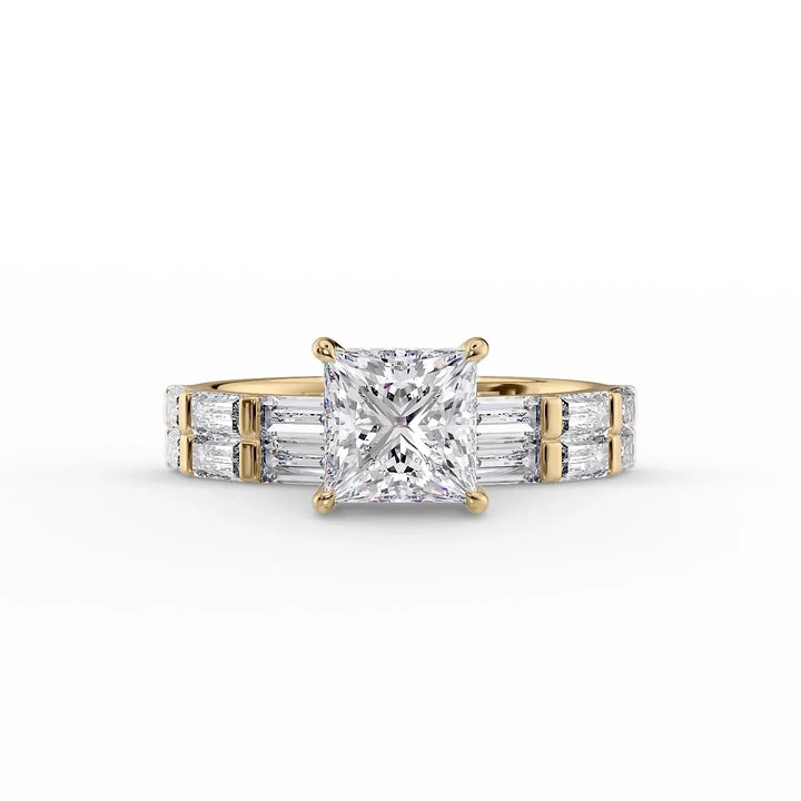 The Harmony Set With Princess Side Stone Lab Diamond 2 Carat 18K Gold#material_18k-gold