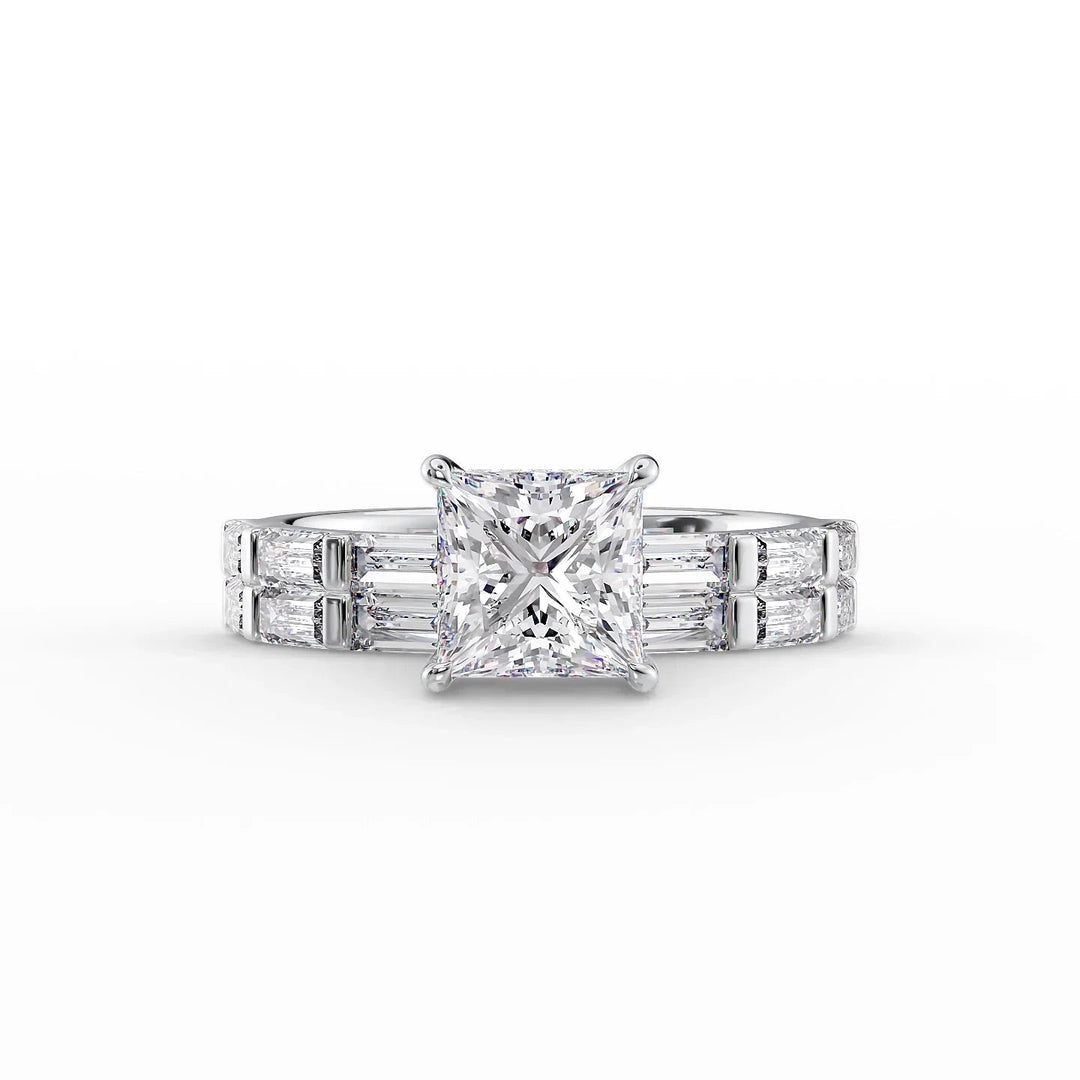 The Harmony Set With Princess Side Stone Moissanite#material_18k-white