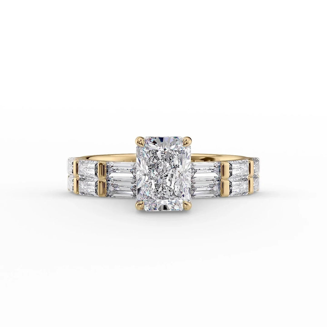 The Harmony Set With Radiant Side Stone Lab Diamond 2 Carat 14K Gold#material_14k-gold