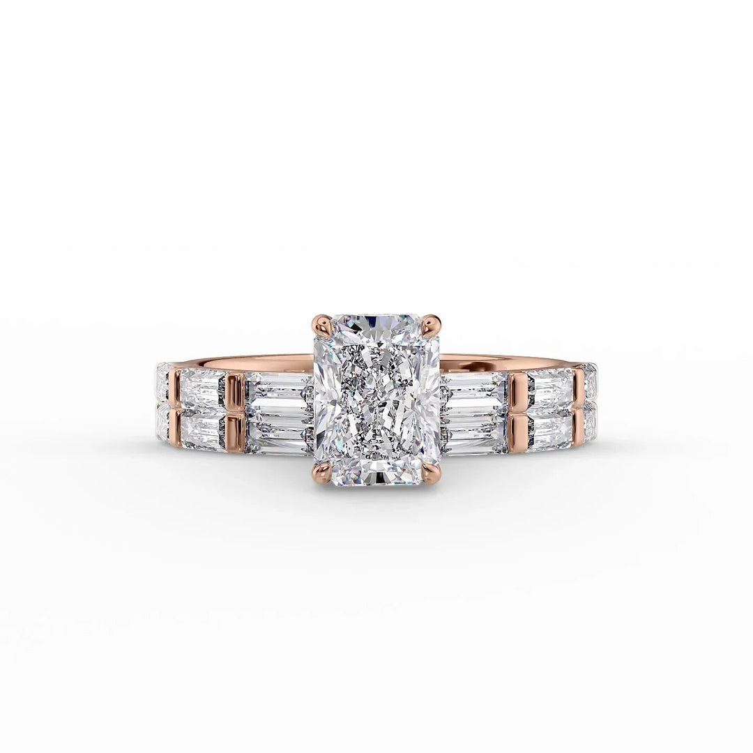 The Harmony Set With Radiant Side Stone Lab Diamond 2 Carat 14K Rose#material_14k-rose