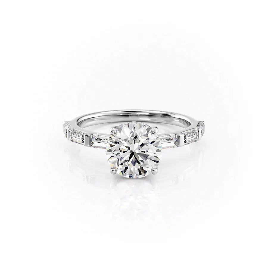 The Harmony Set With Round Side Stone Moissanite#material_18k-white