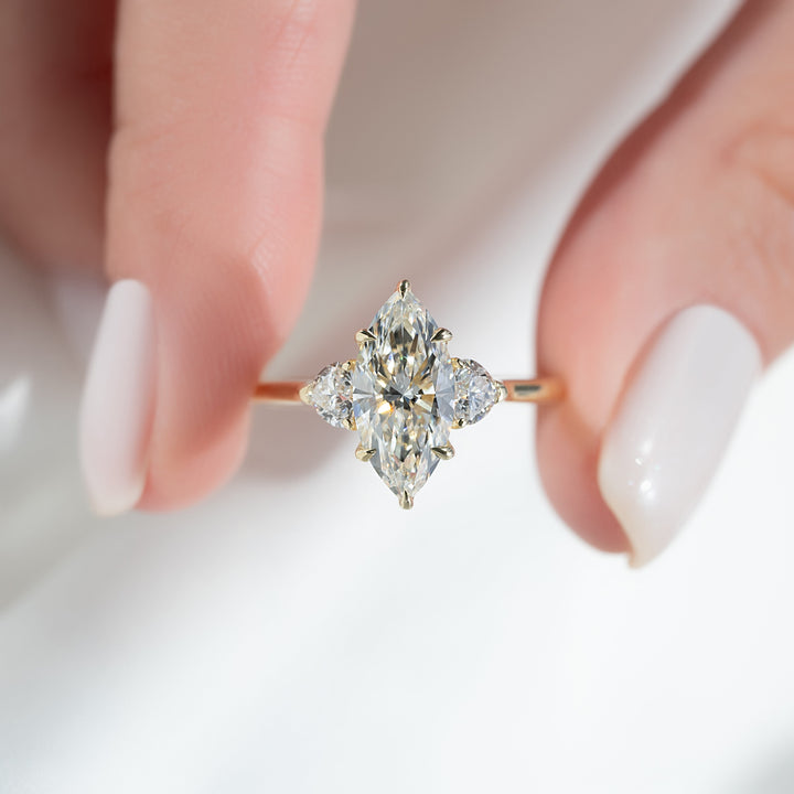 The Hearts Leona Marquise Lab Diamond Moissanite Engagement Ring *Shown with 2 ct #material_gold