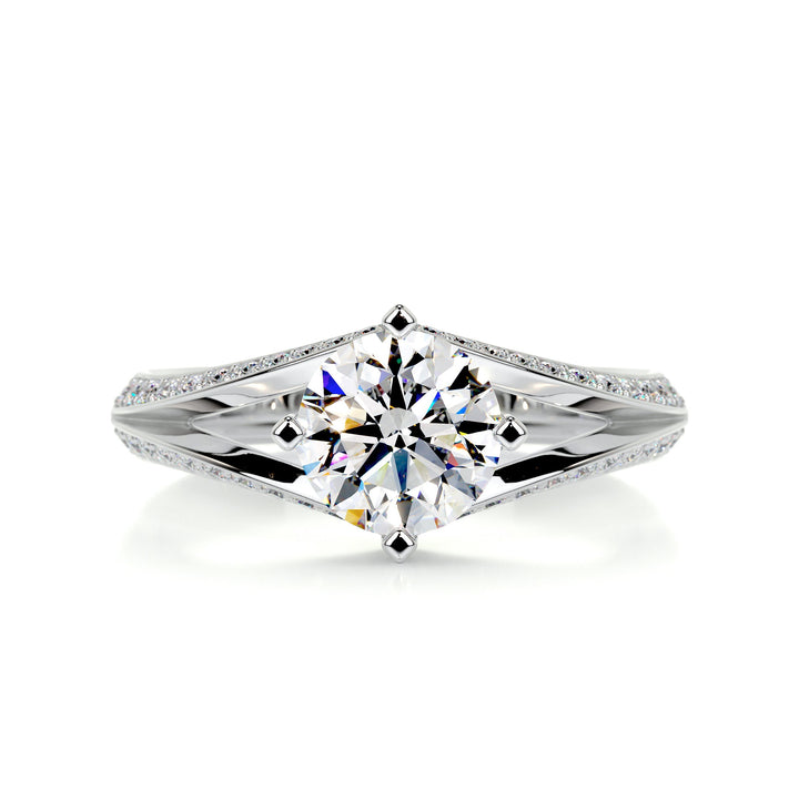 The Heather Moissanite & Diamonds Ring Moissanite 14K White 1 Carat Round#material_14k-white