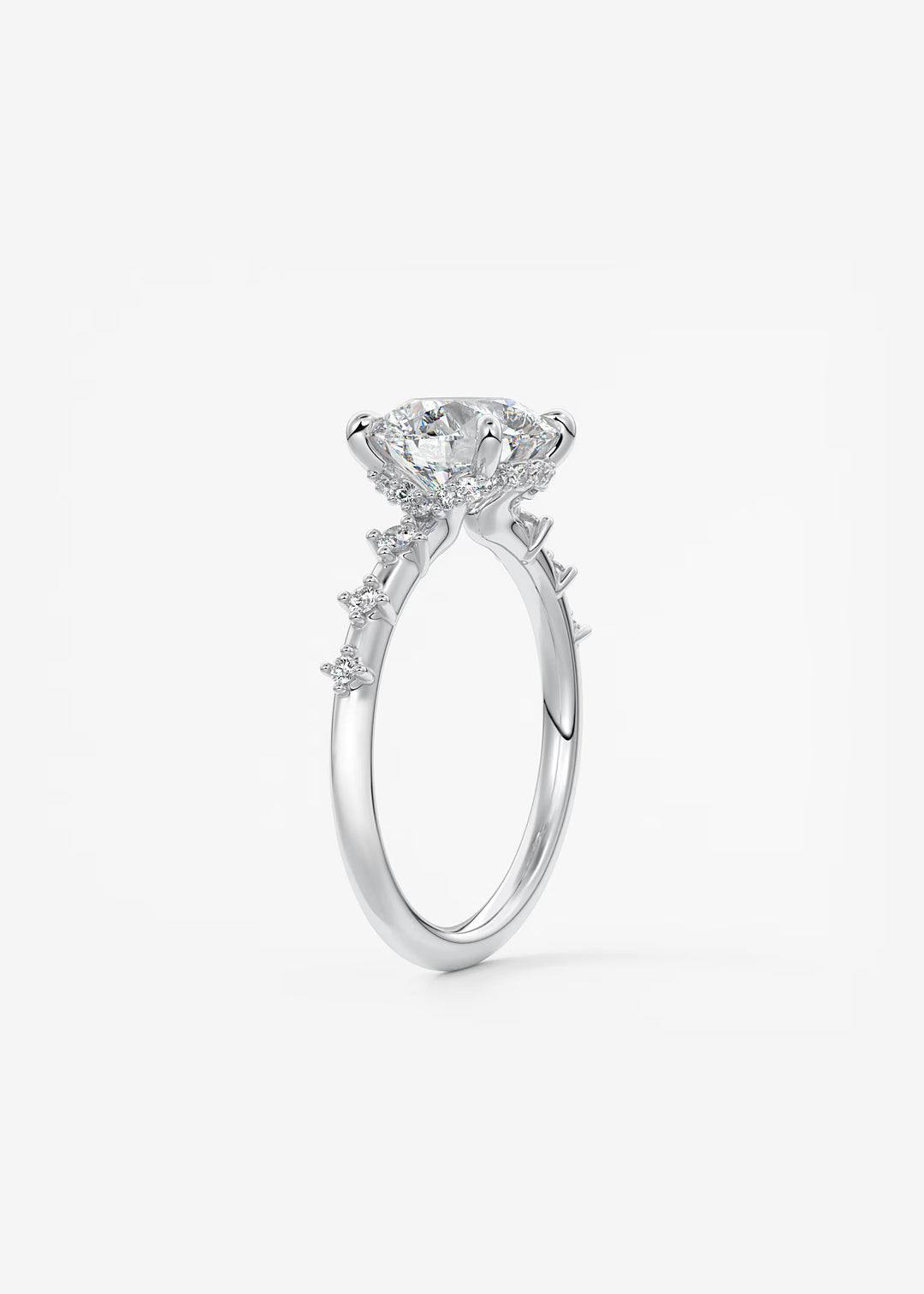 The Hidden Halo Celeste Round Engagement Ring with Delicate Diamond Accents and Hidden Halo#material_white