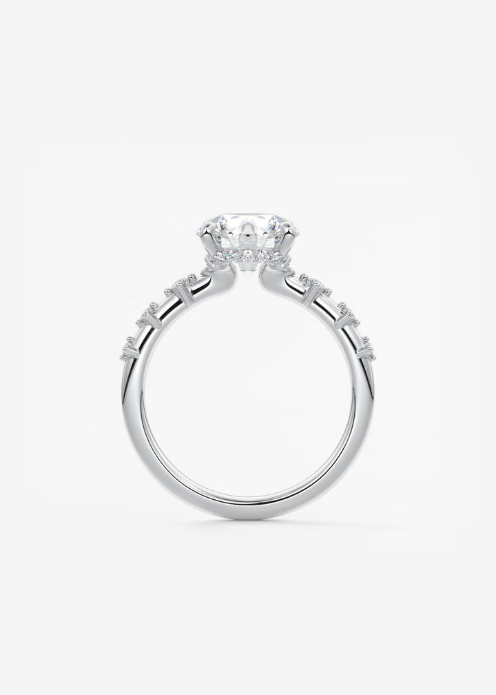 The Hidden Halo Celeste Round Engagement Ring with Delicate Diamond Accents and Hidden Halo#material_white