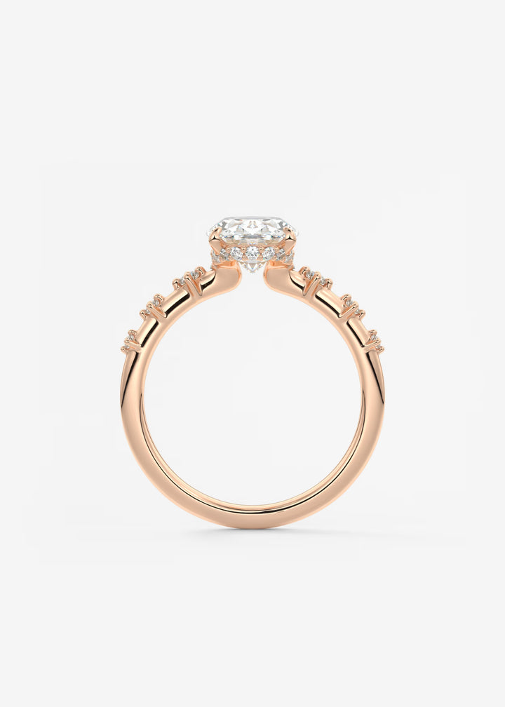The Hidden Halo Celeste Oval Engagement Ring with Delicate Diamond Accents and Hidden Halo#material_rose
