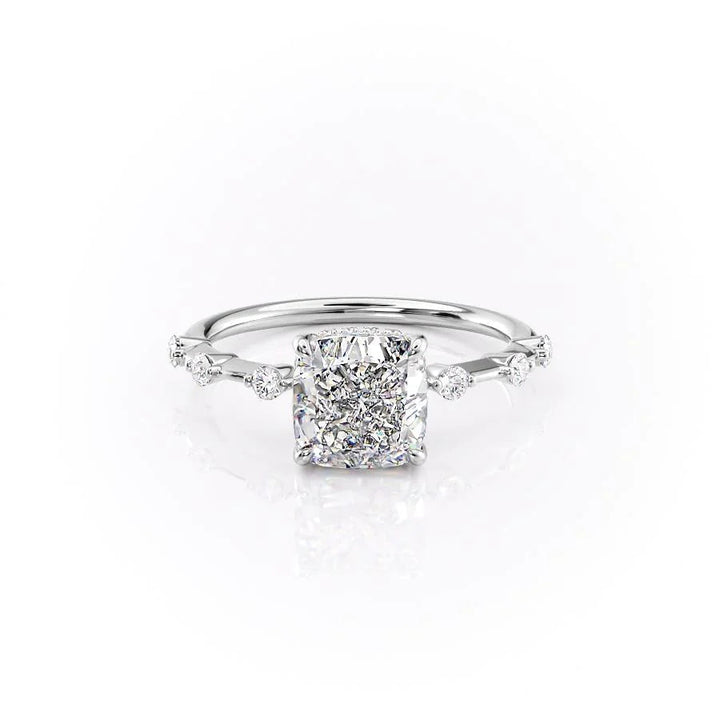 The Hidden Halo Morgan Set With Cushion Side Stone Moissanite#material_14k-white