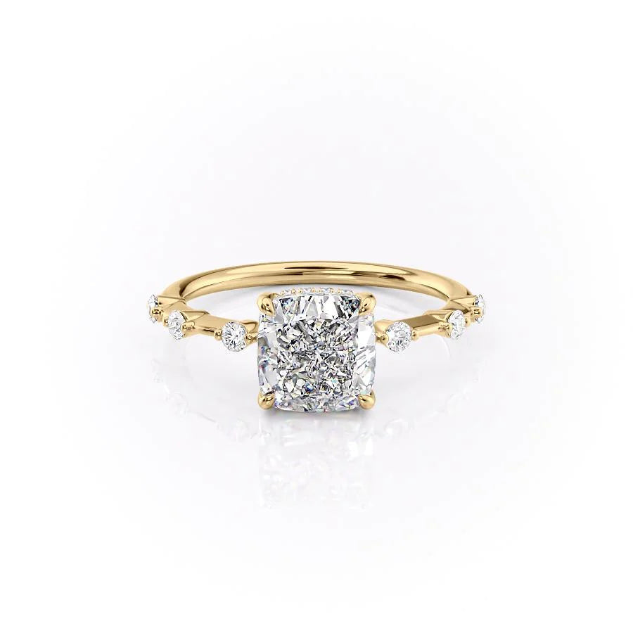 The Hidden Halo Morgan Set With Cushion Side Stone Moissanite#material_18k-gold