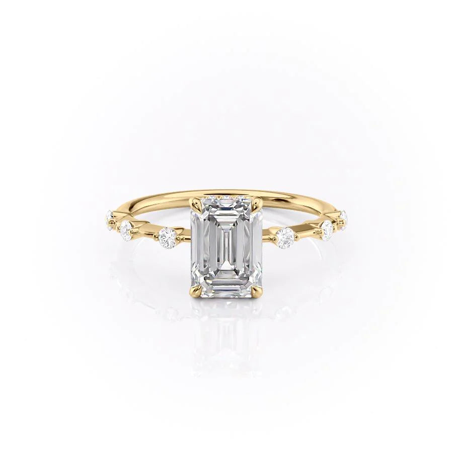 The Hidden Halo Morgan Set With Emerald Side Stone Moissanite#material_14k-gold