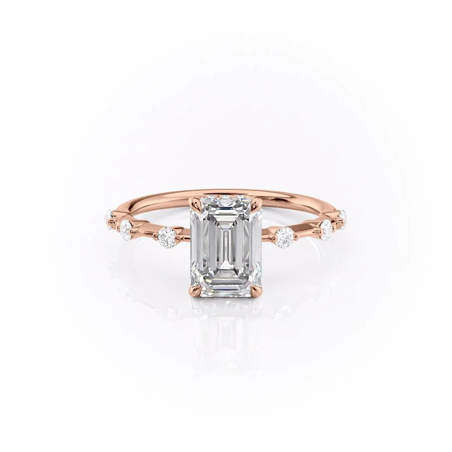 The Hidden Halo Morgan Set With Emerald Side Stone Moissanite#material_14k-rose