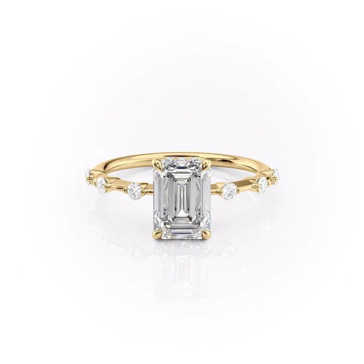 The Hidden Halo Morgan Set With Emerald Side Stone Moissanite#material_18k-gold