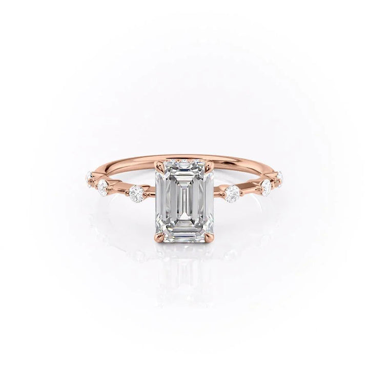 The Hidden Halo Morgan Set With Emerald Side Stone Lab Diamond 1 Carat 14K Rose#material_rose