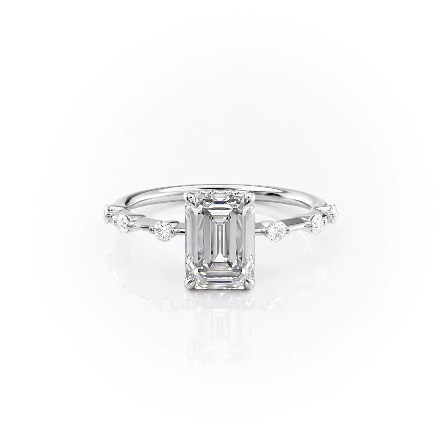 The Hidden Halo Morgan Set With Emerald Side Stone Lab Diamond 1 Carat 14K White#material_white
