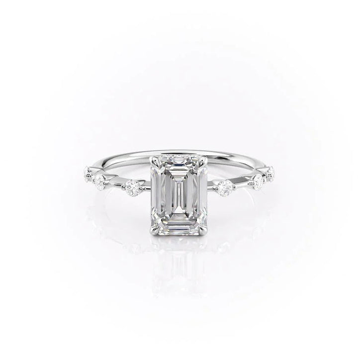 The Hidden Halo Morgan Set With Emerald Side Stone Lab Diamond 1 Carat 14K White#material_white
