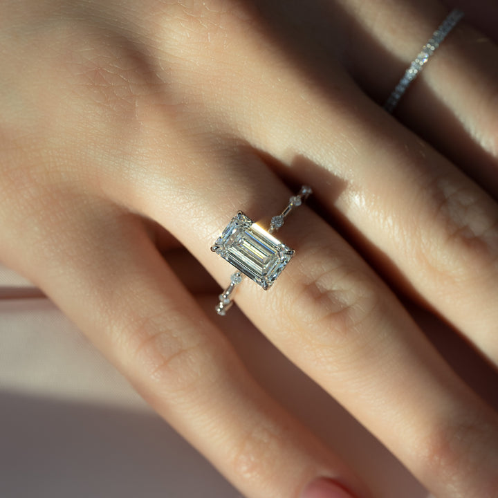 The Hidden Halo Morgan Emerald Lab Diamond Moissanite Engagement Ring *Shown with 2.5 ct #material_white