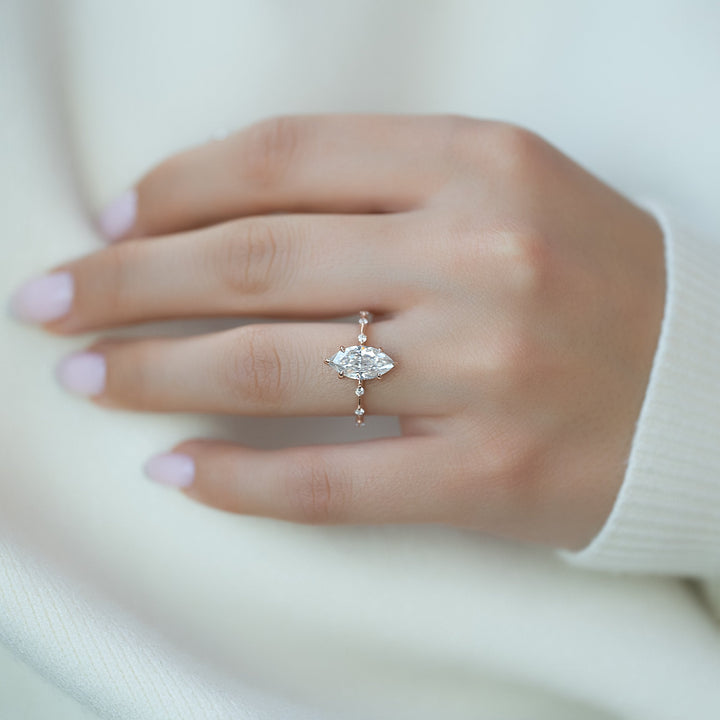 The Hidden Halo Morgan Set With Marquise Side Stone Moissanite#material_14k-rose