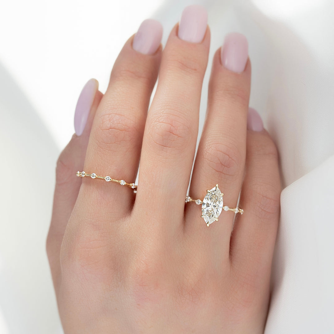 The Hidden Halo Morgan Marquise Lab Diamond Moissanite Engagement Ring