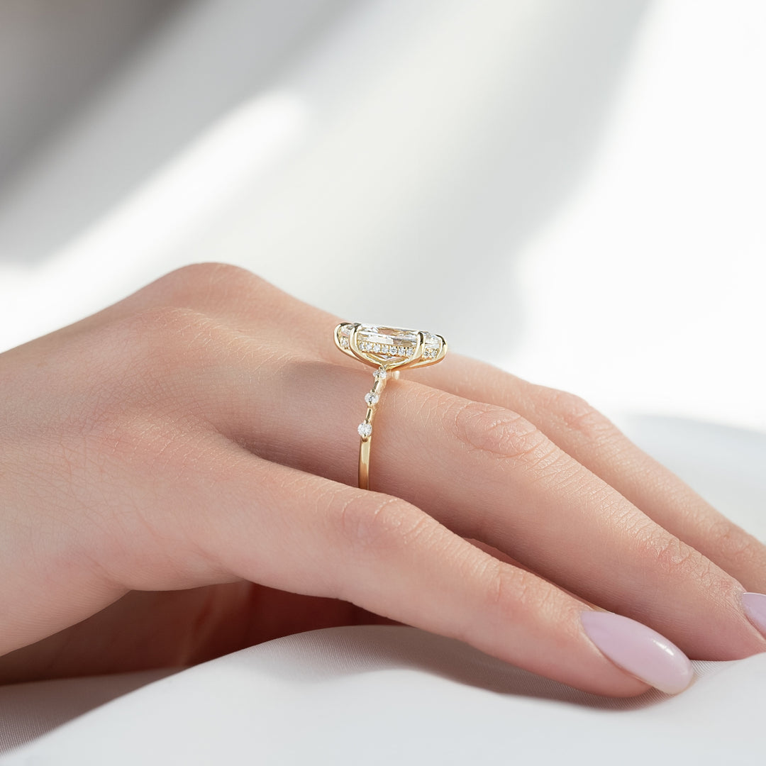 The Hidden Halo Morgan Marquise Lab Diamond Moissanite Engagement Ring